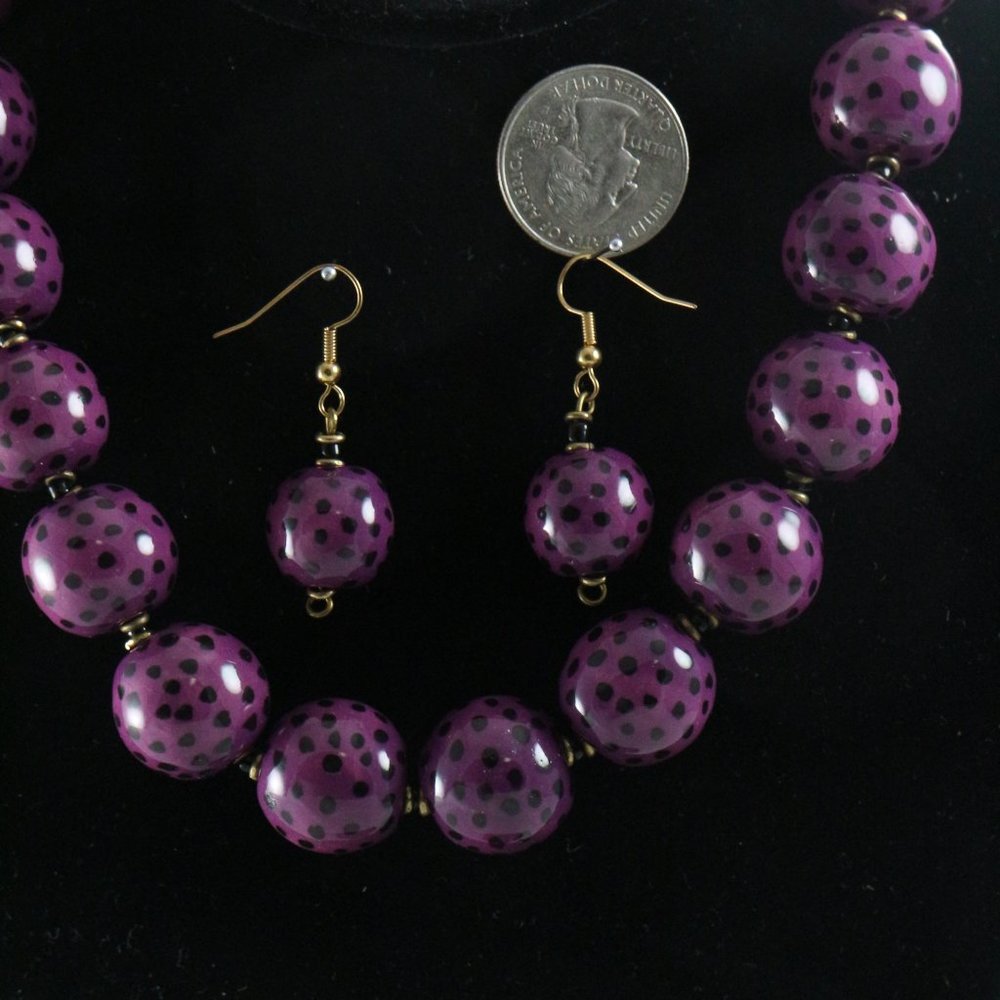 KAZURI Beads Candy TingTing 18-in Violet/Black Necklace + Earrings + Bracelet - Picture 4 of 10